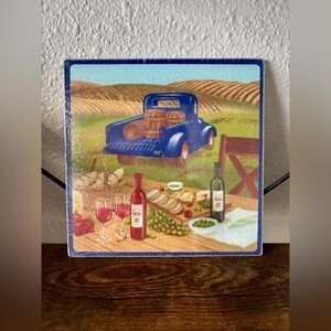 Vintage Truck and Wine Scene Cutting Board 8”x8”